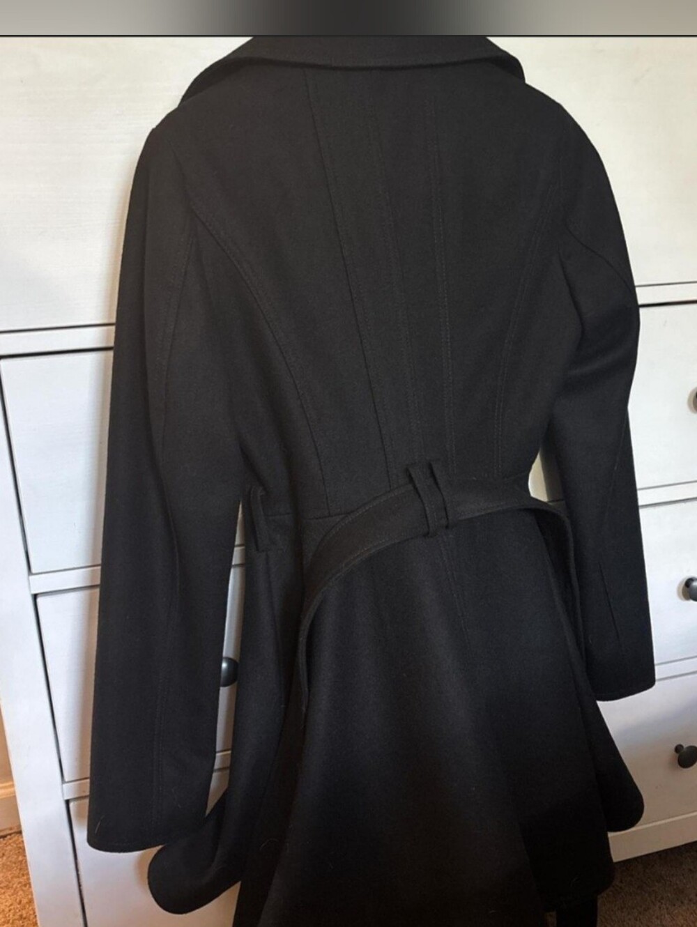 INC International Concepts Black Belted Fit-and-Flare Coat - Picture 4 of 5